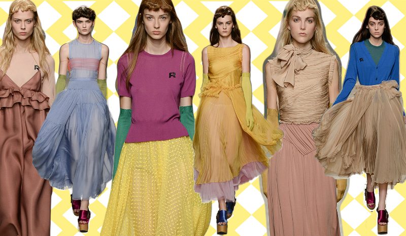Легкие драпировки и многослойность тканей в коллекции Rochas S/S'17