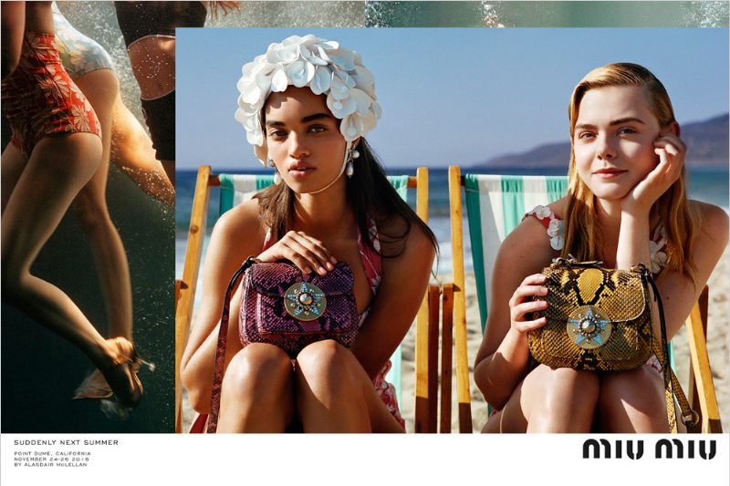 Эль Фэннинг под лучами солнца в рекламном кампейне Miu Miu S/S'17