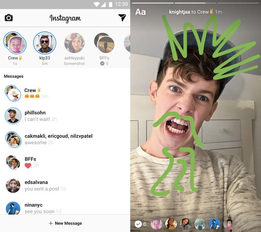 Instagram запустил прямые трансляции и самоудаляющиеся сообщения